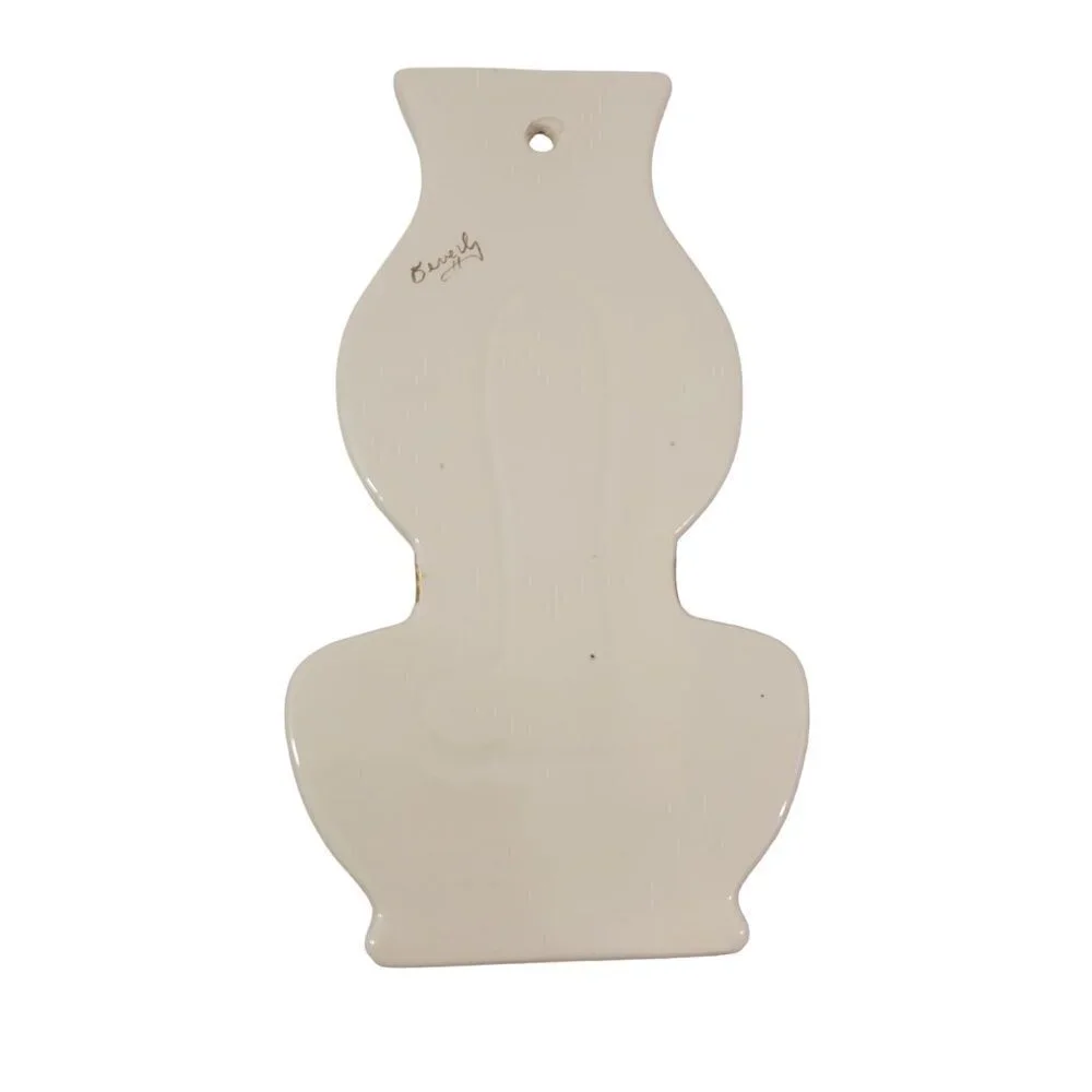 SIGNED Art Ceramic Ivory with Gold Accent Tabletop Wall Vase